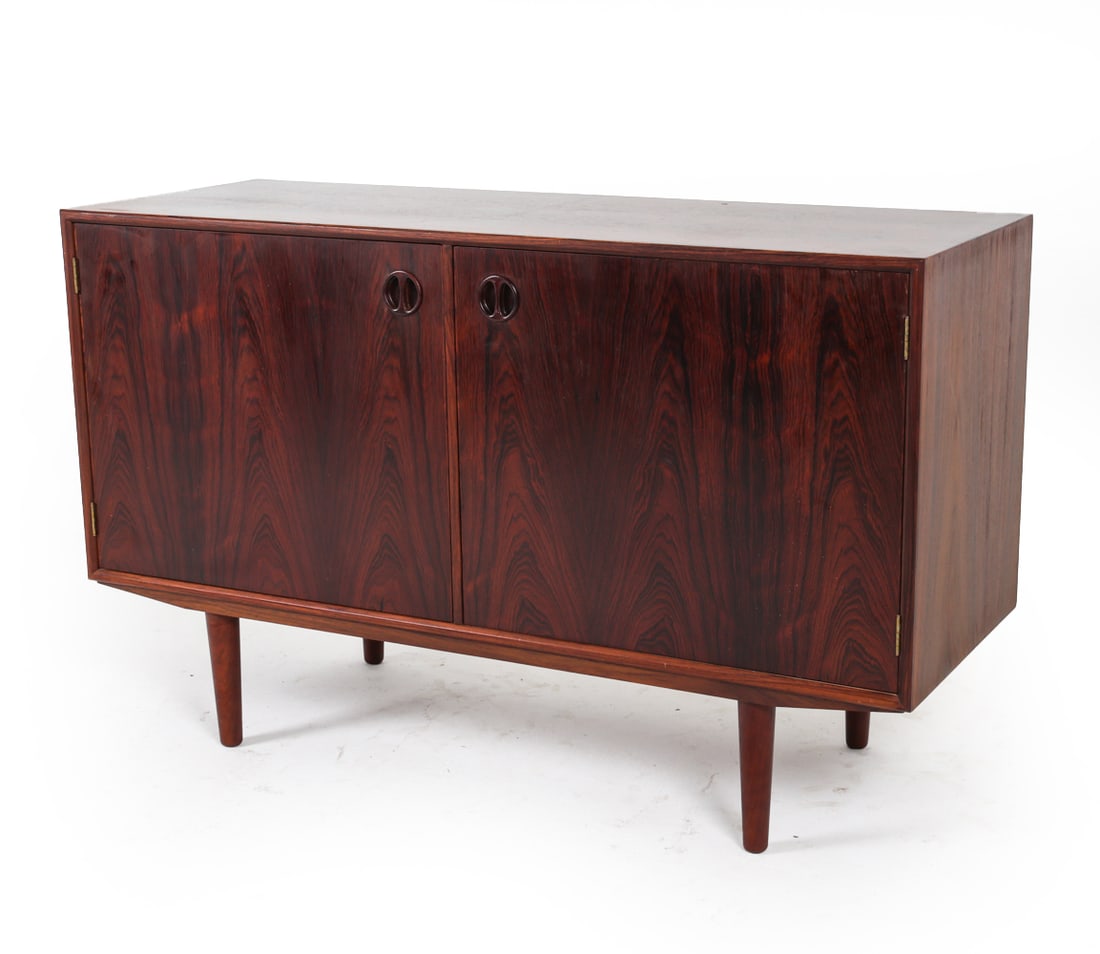 MID-CENTURY DANISH ROSEWOOD SIDEBOARD C. 1960S: Dimensions: H 29" x W 47" x D 17.25" Condition: Scattered surface scratches. Presents well overall. DMQ147