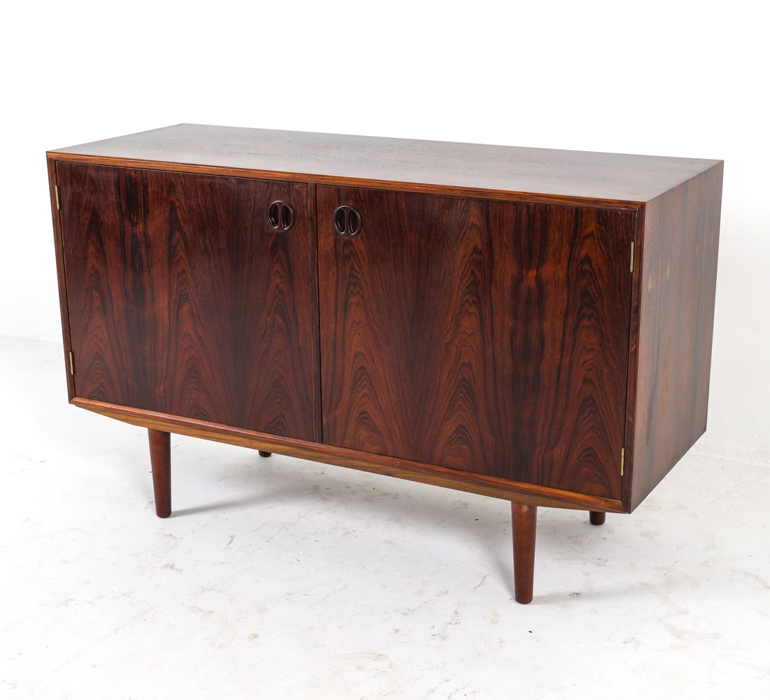 MID-CENTURY DANISH ROSEWOOD SIDEBOARD C. 1960S: Dimensions: H 29" x W 47" x D 17.25" Condition: Light surface scuffs. Presents well overall. DMQ148