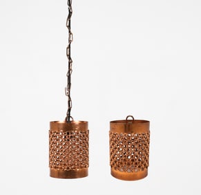 PAIR SCANDINAVIAN COPPER PENDANT LAMPS C. 1960S
