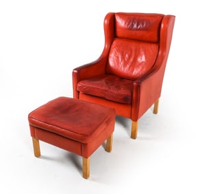 ATTR. MOGENS HANSEN LEATHER LOUNGE CHAIR & OTTOMAN