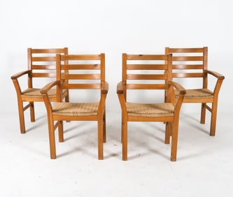 (4) MID-CENTURY DANISH PINE & PAPERCORD ARMCHAIRS