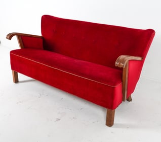 DANISH ART DECO STYLE MOHAIR SOFA C. 1950S
