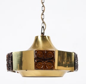 DANISH BRASS & GLASS PENDANT LIGHT