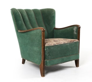 DANISH ART DECO STYLE BEECH LOUNGE CHAIR C. 1950S