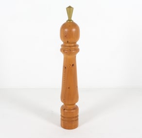 LARGE TURNED PINE & BRASS NEWEL POST DECOR