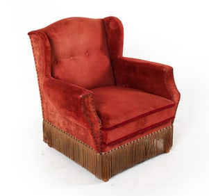DANISH ART DECO VELOUR CLUB CHAIR C. 1940S