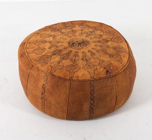 VINTAGE MOROCCAN LEATHER POUF OTTOMAN