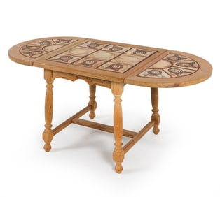 KJAERNULF STYLE DANISH OAK & CERAMIC SIDE TABLE