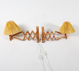 PAIR SWEDISH PINE SCISSOR WALL SCONCES C. 1960S