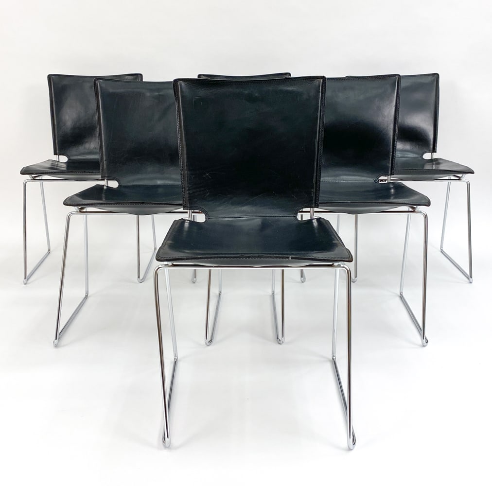 (6) PELLE LEATHER DINING CHAIRS BY ICF