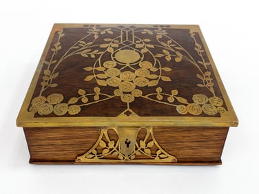 VIENNA SECESSION BRASS AND WOOD DOCUMENT BOX
