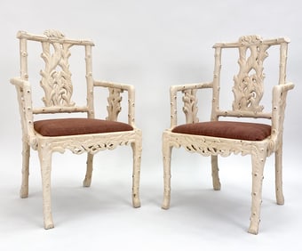 PAIR OF FAUX BOIS CARVED SCULPTURAL ARMCHAIRS