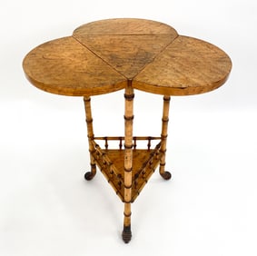 VINTAGE BURLWOOD & BAMBOO DROP-LEAF SIDE TABLE