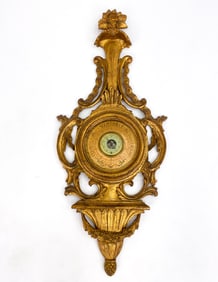 ANTIQUE ITALIAN ROCOCO CARVED GILT WOOD BAROMETER