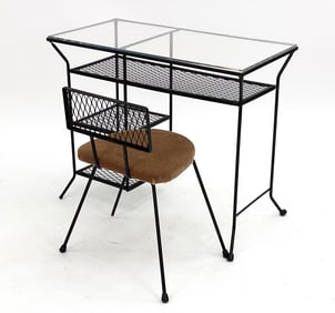 MID-CENTURY IRON VANITY DESK AND CHAIR
