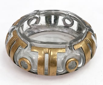 GLASS BOWL WITH BRASS OVERLAY