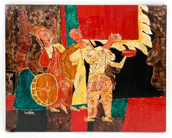 ABSTRACT MIXED MEDIA ON WOOD PANEL