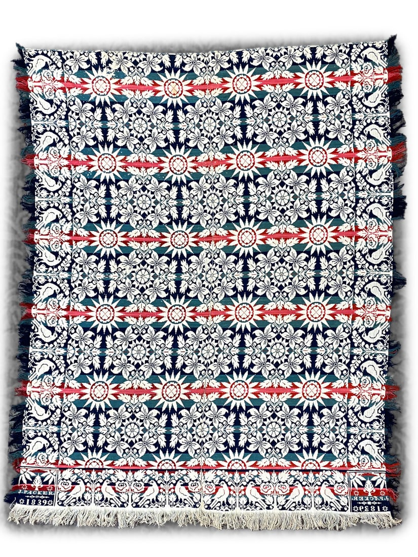 ANTIQUE AMERICAN COVERLET - J. PACKER 1839 (1 of 11)