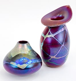 RICH MILLER BITTERSWEET IRIDESCENT GLASS VASES