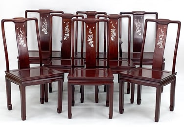 (8) CHINESE ROSEWOOD MOTHER OF PEARL DINING CHAIRS