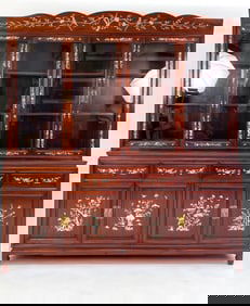 CHINESE ROSEWOOD & MOTHER OF PEARL SIDEBOARD HUTCH