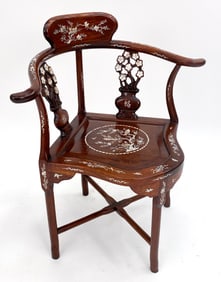 CHINESE ROSEWOOD & MOTHER OF PEARL CORNER CHAIR