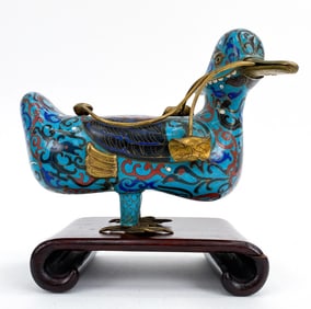 CHINESE BRASS & CLOISONNE ENAMEL DUCK