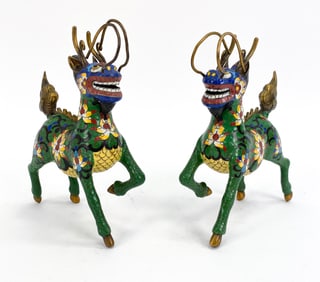 PAIR OF CLOISONNE ENAMEL QILIN KYLIN FIGURINES
