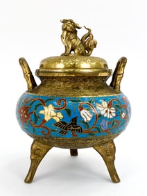 CHINESE BRONZE & CLOISONNE ENAMEL INCENSE BURNER