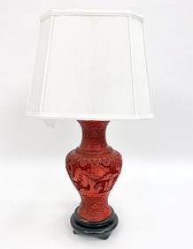 19TH CENTURY CHINESE CARVED CINNABAR LAMP