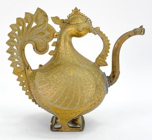 18TH C. INDIAN BRASS WATER BIRD EWER PITCHER