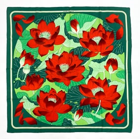 VINTAGE HERMES FLEURS DE LOTUS SILK SCARF