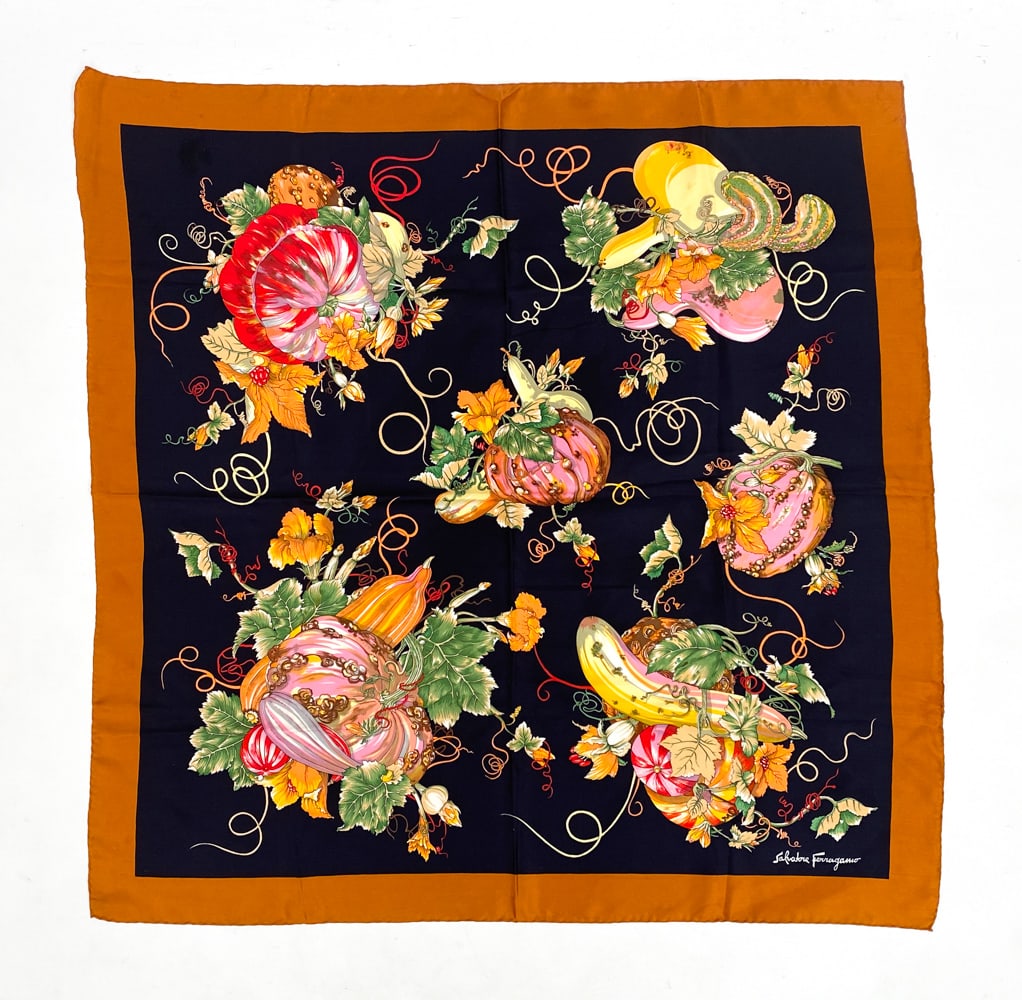 VINTAGE SALVATORE FERRAGAMO FLORAL SILK SCARF (1 of 6)