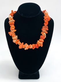 SANDOR CO. RED CORAL & STERLING NECKLACE