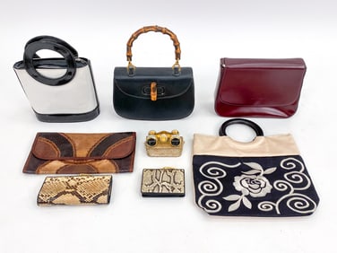 GROUPING VINTAGE DESIGNER HANDBAGS & WALLETS