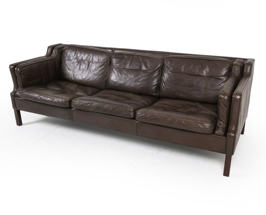 BORGE MOGENSEN STYLE DANISH BLACK LEATHER SOFA