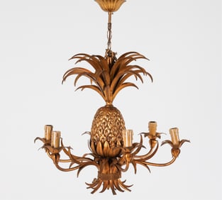 ITALIAN GILT TOLE METAL PINEAPPLE CHANDELIER
