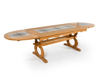 DANISH OAK & TILE EXTENDING DINING TABLE C. 1970S