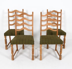 (4) DANISH OAK LADDER BACK DINING CHAIRS C. 1970S