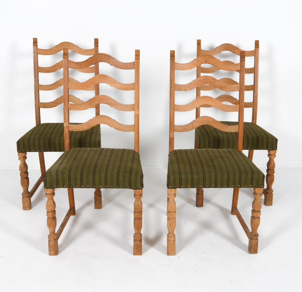 (4) DANISH OAK LADDER BACK DINING CHAIRS C. 1970S (1 of 19)