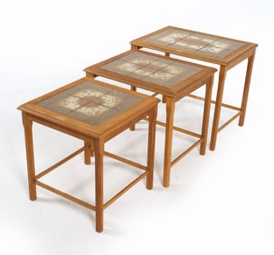 KJAERNULF STYLE DANISH TEAK & TILE NESTING TABLES