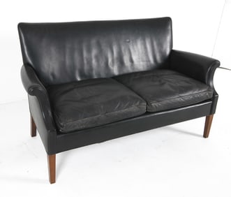 DANISH BLACK LEATHER LOVESEAT SOFA C. 1960S