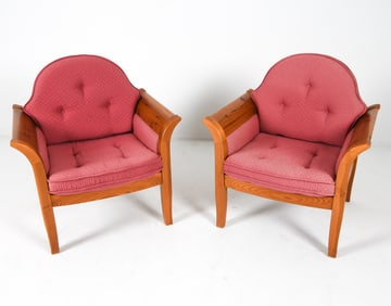 PAIR OF DANISH PINE LOUNGE CHAIRS C. 1970S