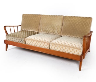 SCANDINAVIAN BEECH & MOHAIR SOFA DAYBED C. 1960S