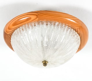 SWEDISH PINE & GLASS CEILING LAMP C. 1970S