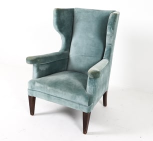 DANISH VELVET WINGNBACK LOUNGE CHAIR C. 1950S