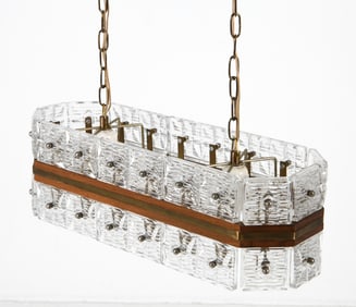 CARL FAGERLUND GLASS & TEAK PENDANT LIGHT C. 1960S