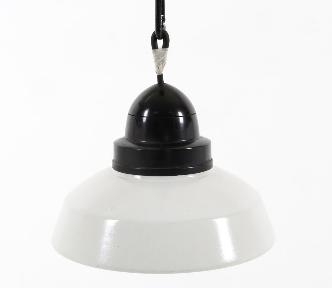 DANISH GLASS PENDANT LIGHT C. 1960S: Dimensions: H 10.75" x Dia. 11". Condition: Wiring untested. Minor scuffs. Wear consistent with age and use.