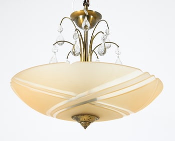 SCANDINAVIAN BRASS & GLASS PENDANT LIGHT C. 1960S