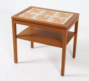 DANISH TEAK & CERAMIC TILE SIDE TABLE C. 1960S